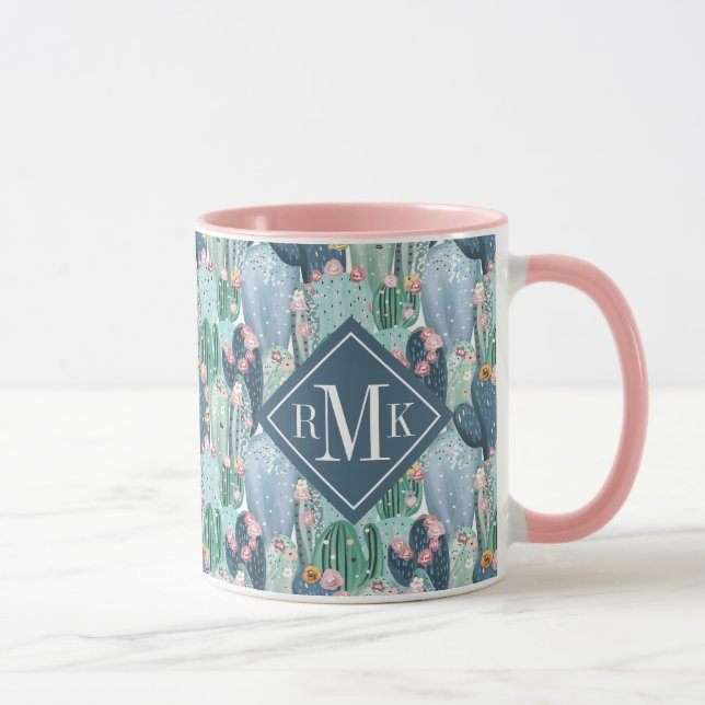 Monogram | Soft Patel Cactus Pattern Mug (Right)