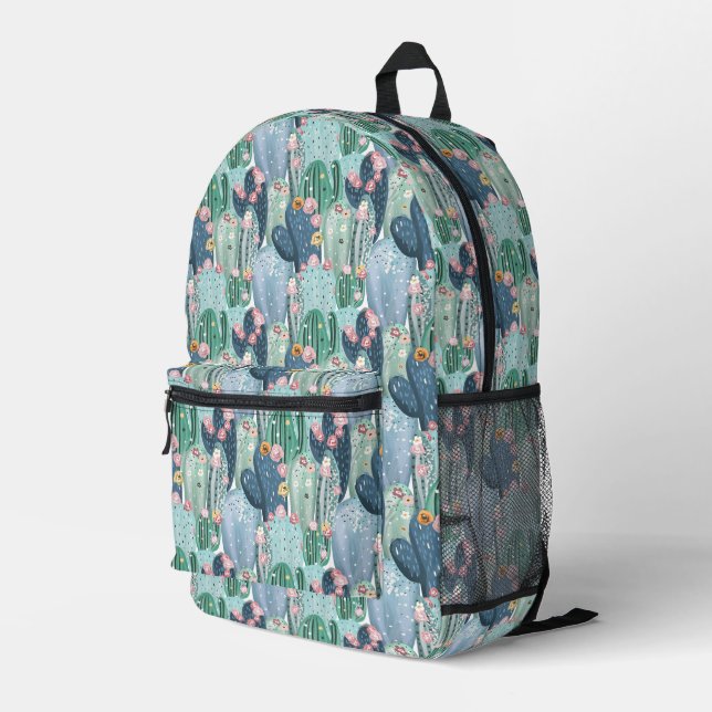 Monogram | Soft Patel Cactus Pattern Printed Backpack (Back Corner Right)