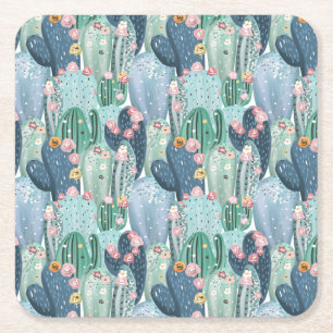Monogram Soft Patel Cactus Pattern Square Paper Coaster