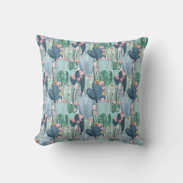 Monogram | Soft Patel Cactus Pattern Throw Pillow (Front)