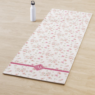 Monogram Soft Pink Watercolor Flower Pattern Yoga Mat