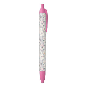 Monogram Soft Pink Watercolor Pattern Black Ink Pen