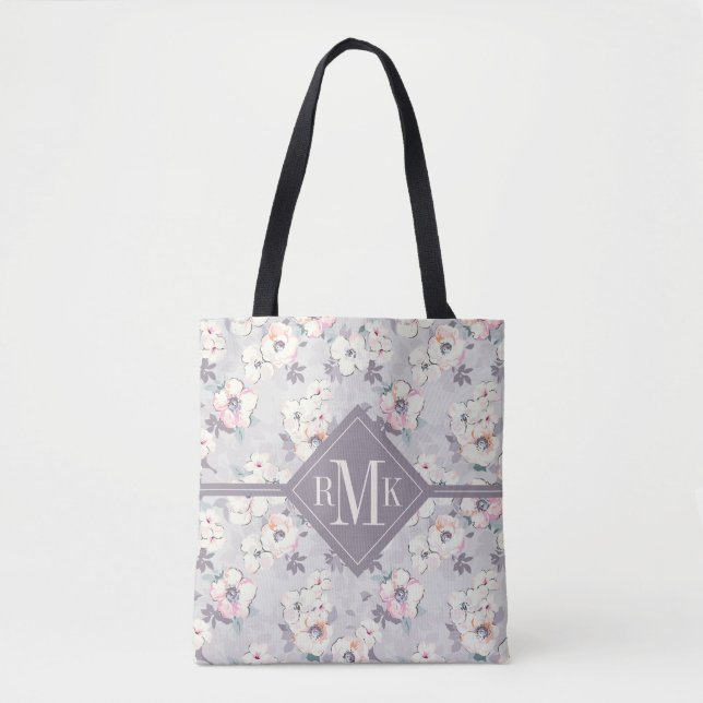 Monogram | Soft Pink Watercolor Pattern Tote Bag (Front)