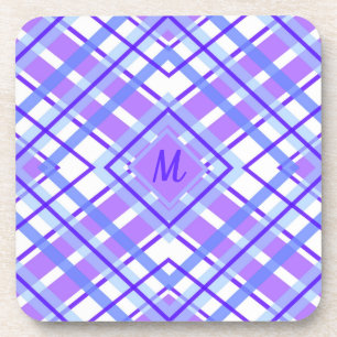 Monogram Soft Purple Blue Pastel Plaid Coaster