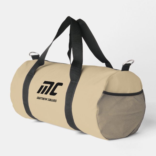 Monogram Solid Beige Name Text Simple for Him Duffle Bag (Right Corner)