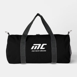 Monogram Solid Black Name Text Simple for Him Duffle Bag