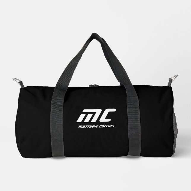 Monogram Solid Black Name Text Simple for Him Duffle Bag (Front)