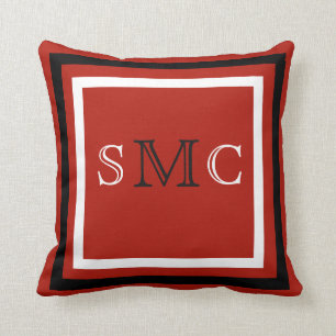 MONOGRAM Solid Black red white plain pillow