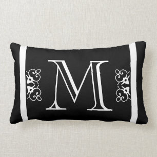 MONOGRAM solid black & white coloured custom Lumbar Pillow