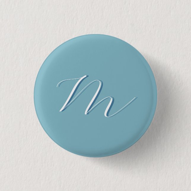 Monogram Solid Blue Pastel Minimalist Professional 1 Inch Round Button (Front)