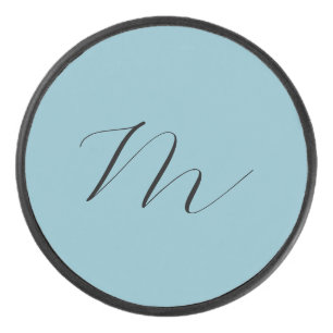 Monogram Solid Blue Pastel Minimalist Professional Hockey Puck
