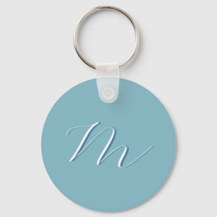 Monogram Solid Blue Pastel Minimalist Professional Keychain