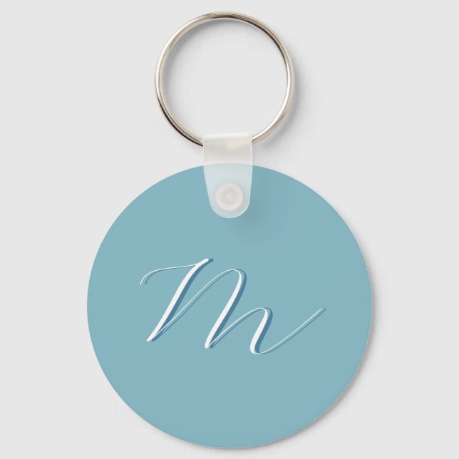 Monogram Solid Blue Pastel Minimalist Professional Keychain (Front)