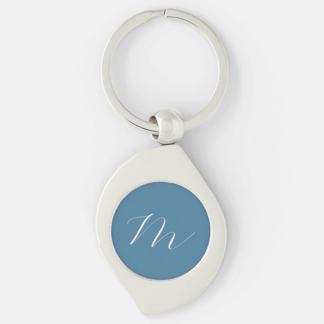 Monogram Solid Blue Pastel Minimalist Professional Keychain (Front)
