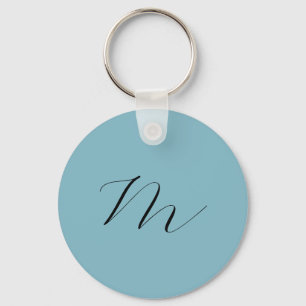 Monogram Solid Blue Pastel Minimalist Professional Keychain