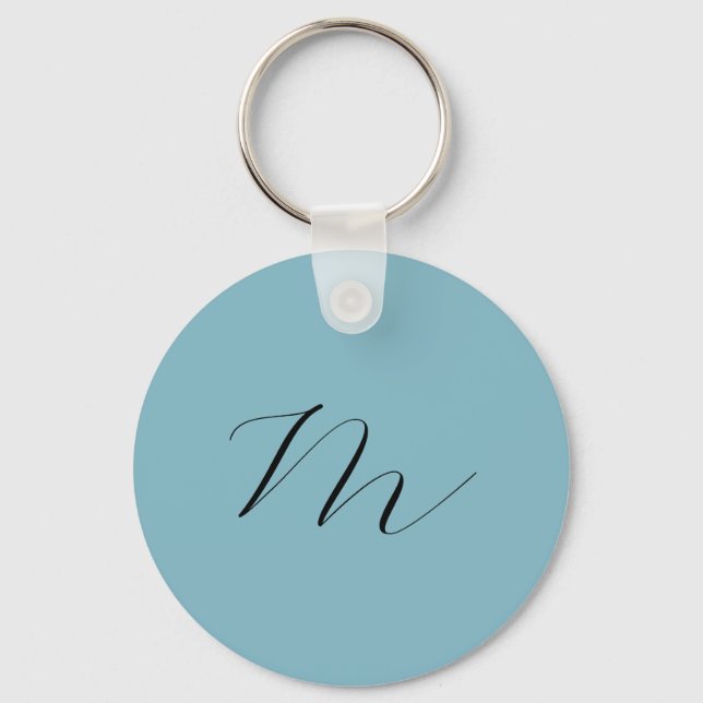 Monogram Solid Blue Pastel Minimalist Professional Keychain (Front)
