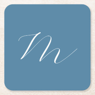 Monogram Solid Blue Pastel Minimalist Professional Square Paper Coaster