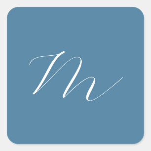 Monogram Solid Blue Pastel Minimalist Professional Square Sticker