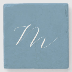 Monogram Solid Blue Pastel Minimalist Professional Stone Coaster