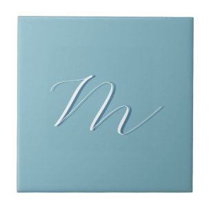 Monogram Solid Blue Pastel Minimalist Professional Tile