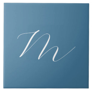Monogram Solid Blue Pastel Minimalist Professional Tile