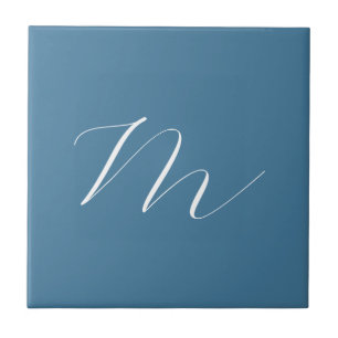 Monogram Solid Blue Pastel Minimalist Professional Tile