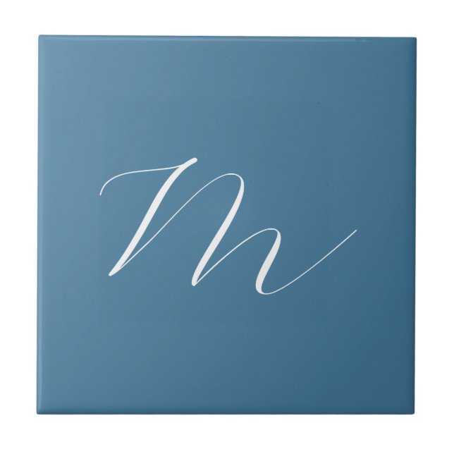 Monogram Solid Blue Pastel Minimalist Professional Tile (Front)