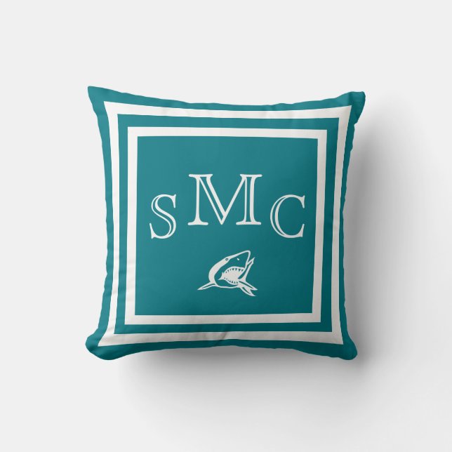 MONOGRAM Solid blue Shark plain pillow (Front)