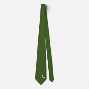 Monogram Solid Colour Neck Tie Simple Olive Gree