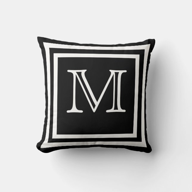 MONOGRAM Solid coloured black plain modern Throw Pillow (Front)