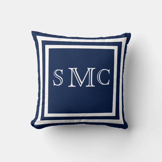 MONOGRAM Solid dark blue Simple plain pillow (Front)