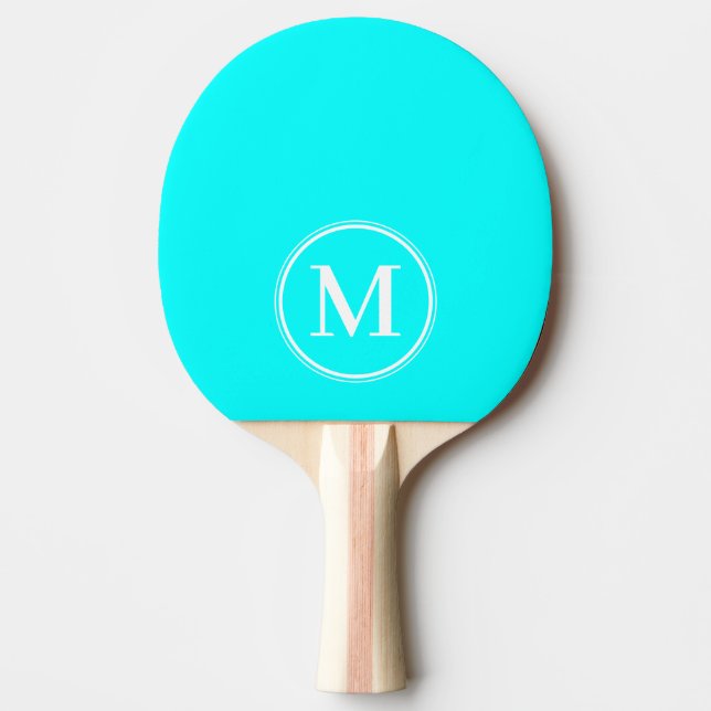 Monogram Solid Electric Retro Cyan Colour  Ping Pong Paddle (Front)