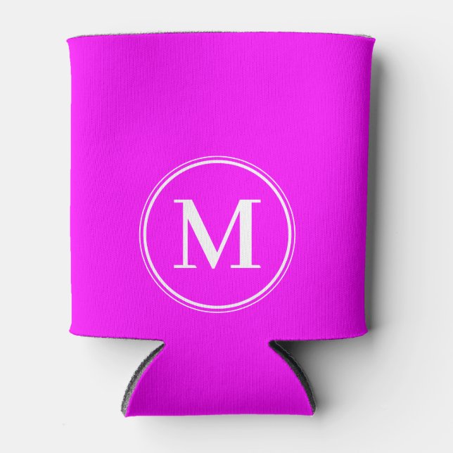 Monogram Solid Electric Retro Pink Colour  Can Cooler (Front)