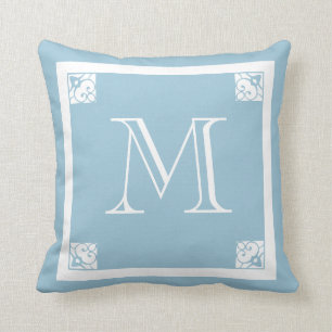 MONOGRAM solid LIGHT GREY blue custom Throw Pillow