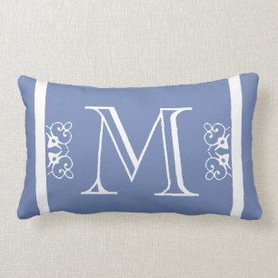 MONOGRAM solid  periwinkle Blue coloured custom Lumbar Pillow