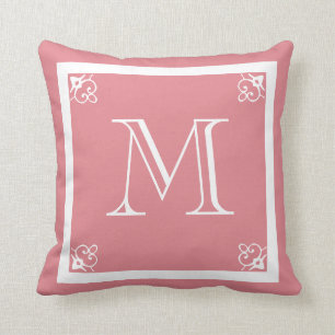 MONOGRAM solid pink rose blue custom Throw Pillow