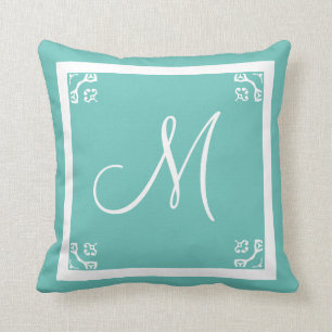 MONOGRAM solid powder blue personalized custom Throw Pillow
