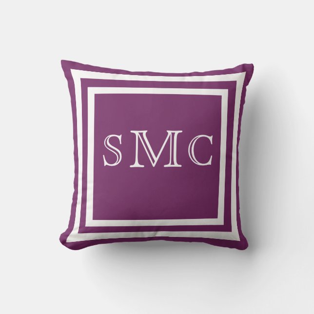 MONOGRAM Solid purple white plain pillow (Front)