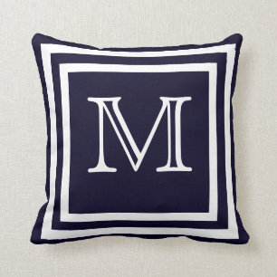 MONOGRAM Solid  Soft Dark Navy  Blue plain  Throw Pillow