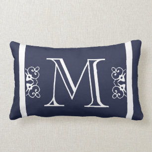 MONOGRAM solid soft navy  Blue coloured custom Lumbar Pillow