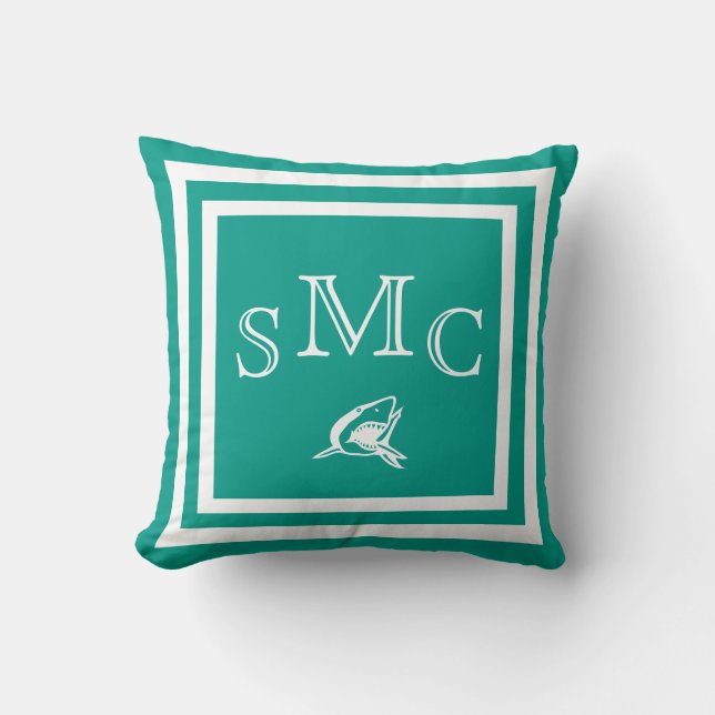 MONOGRAM Solid teal aqua blue Shark plain pillow (Front)