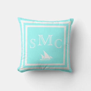 MONOGRAM Solid Teal Aqua Turquoise Blue plain Throw Pillow