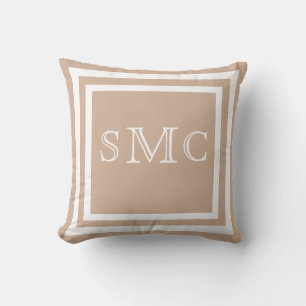 MONOGRAM Solide taupe bleu clair coussin