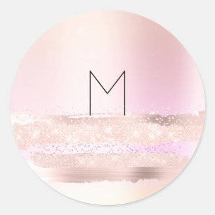 Monogram Spark Rose  Blush Initials Name Ombré Classic Round Sticker