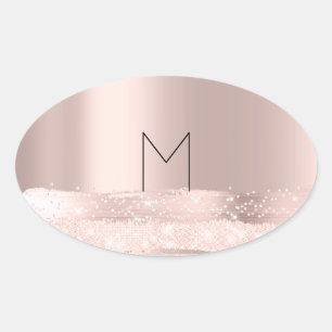 Monogram Spark Rose  Blush Initials Name Oval Sticker