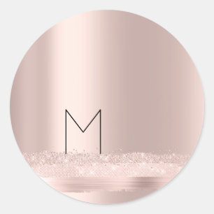 Monogram Spark Rose  Blush Initials Name Strokes Classic Round Sticker