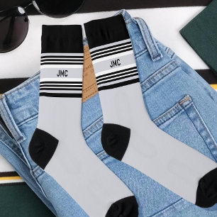 Monogram Sports Stripe Black Grey Socks