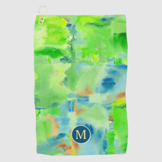 Monogram Spring Forest Abstract Watercolor Collage Golf Towel