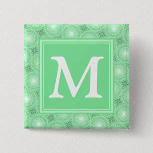 Monogram spring green circles pattern 2 inch square button