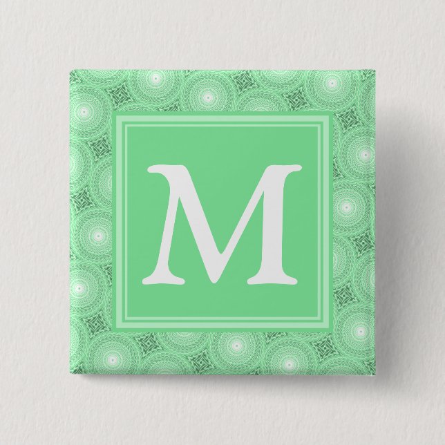 Monogram spring green circles pattern 2 inch square button (Front)